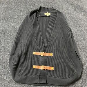 Michael Kors Sweater Poncho Womens Medium Black Knit Buckle Cape Wrap Cardigan